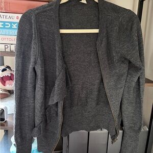Gray Ruffled Cardigan with Zipper Detail 100% cashmere wool
